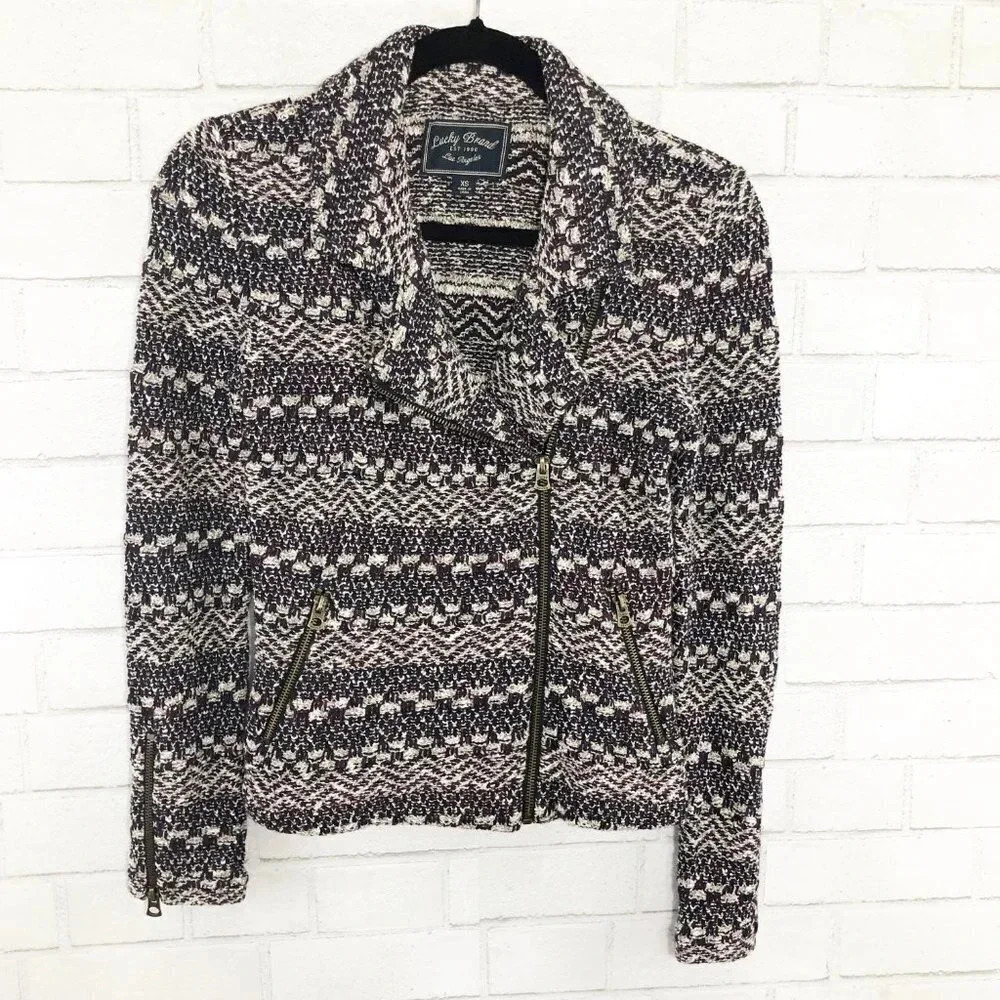 Lucky Brand Boucle Knit Moto Jacket Blazer Women's Size XS